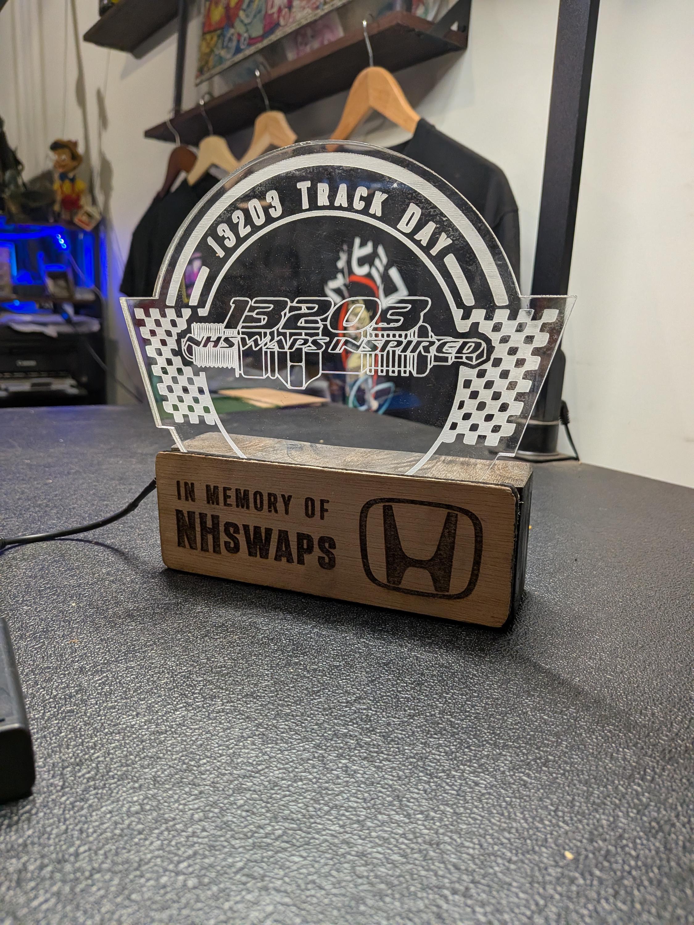 Unique LED Plaque on Wood Base | Customized Acrylic Panel with Handcrafted and Engraved Base