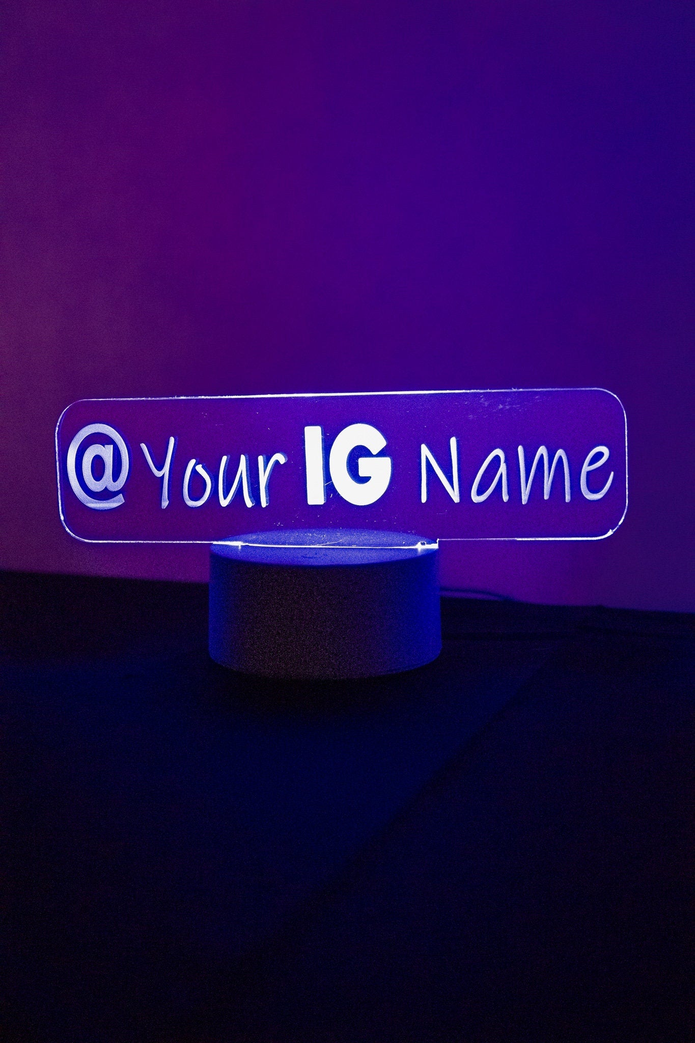 Social Media Handle LED Light Up Acrylic Sign | Instagram | Twitter | Tiktok | Snapchat | Single Base Bottom Lit LED | Branding LED