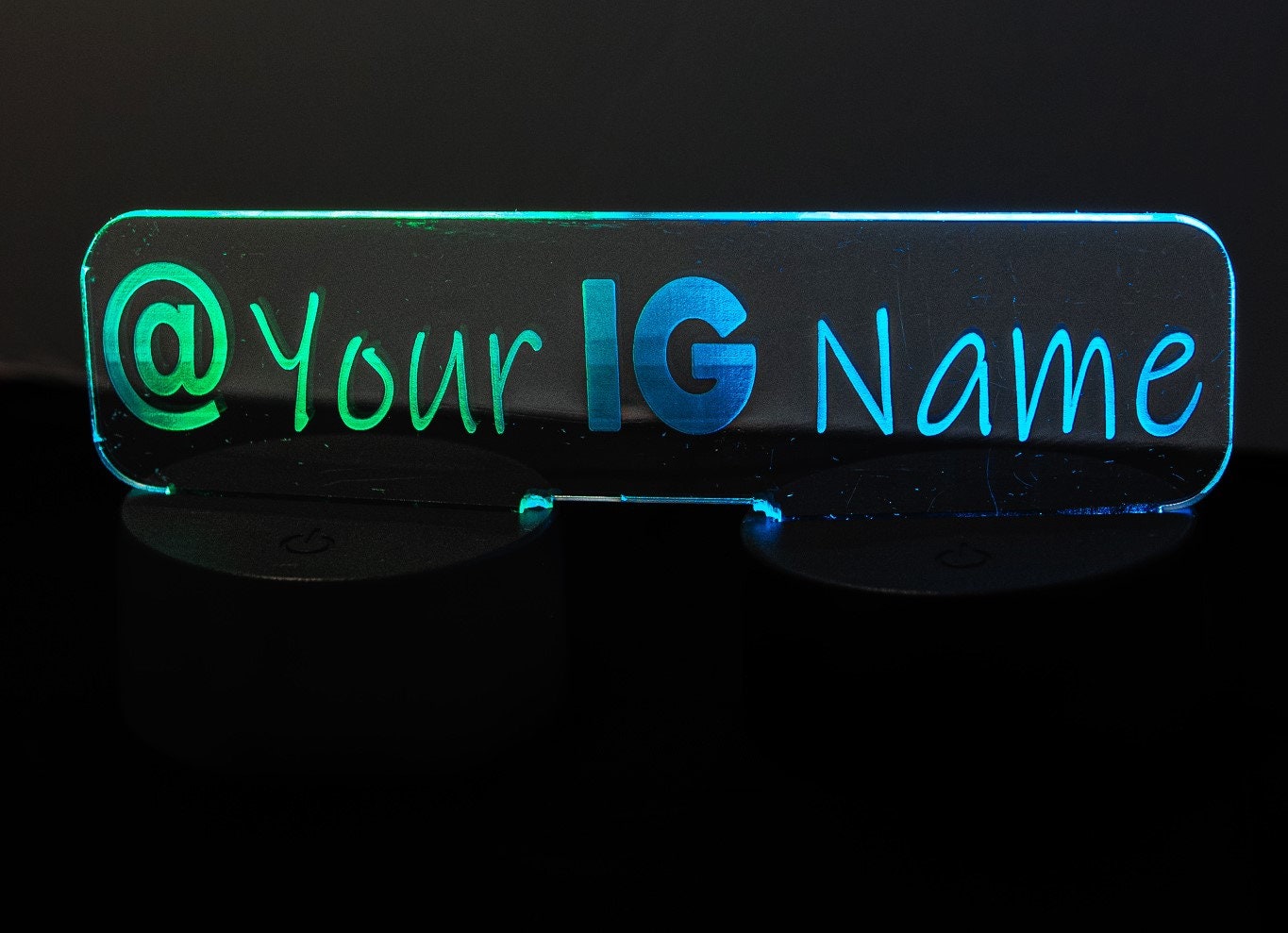 Personalized Dual Base Acrylic Sign | DUAL Base Bottom Lit LED | Vendor Booth Branding LED