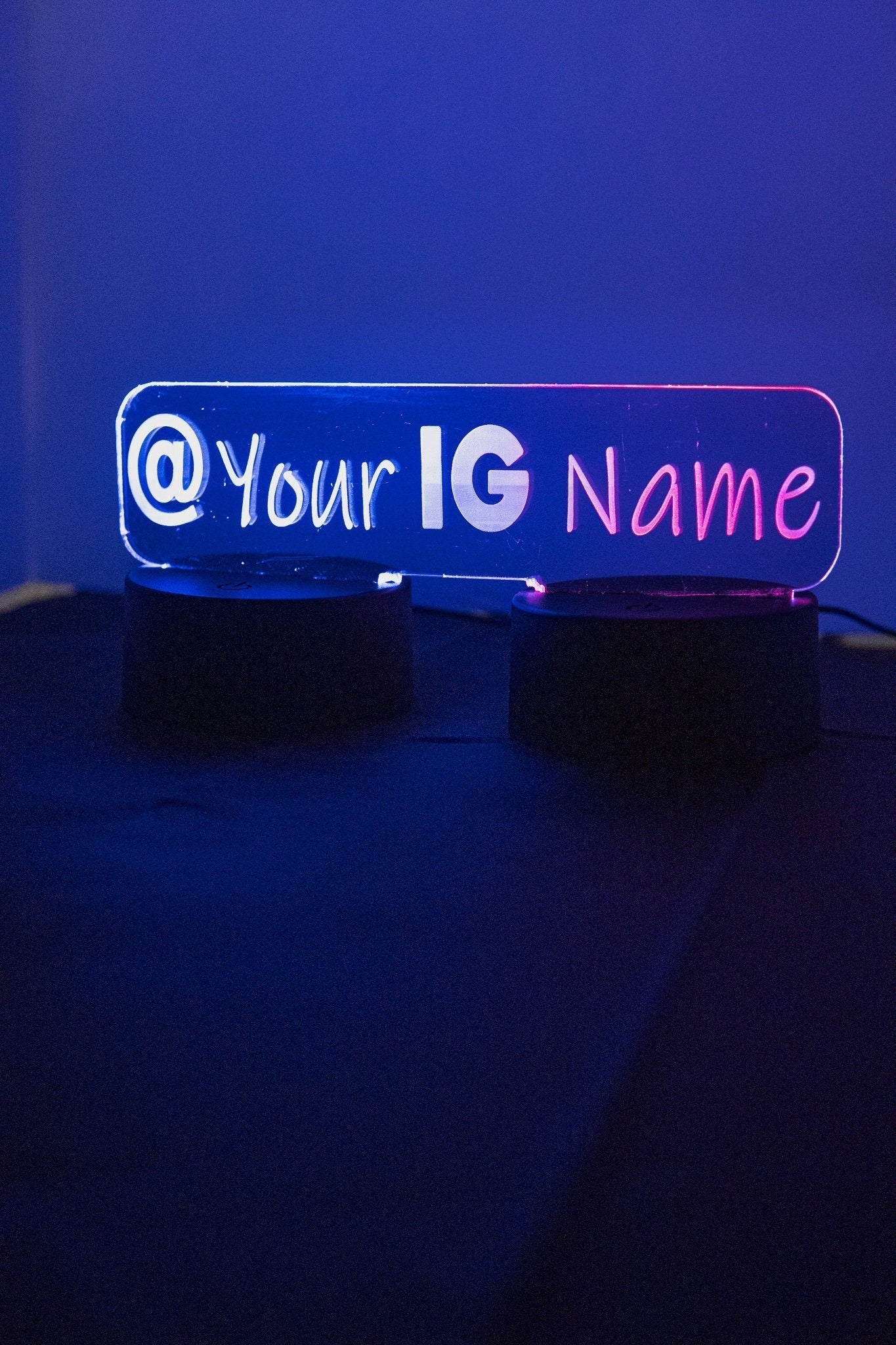 Personalized Dual Base Acrylic Sign | DUAL Base Bottom Lit LED | Vendor Booth Branding LED