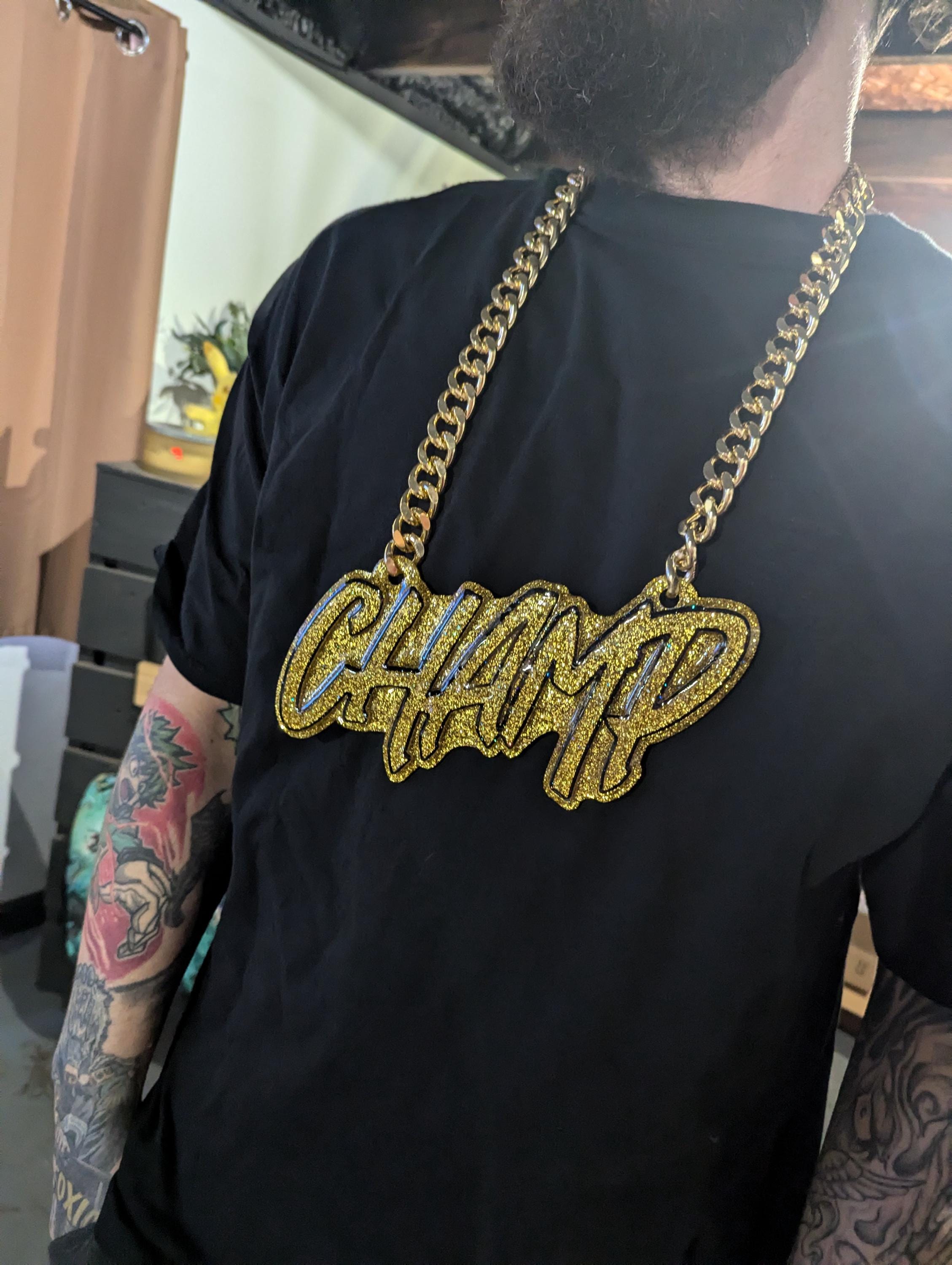Champ Bling Pendant with Chain | Custom Big Pendant Sports Chain | Champ Turnover Chain