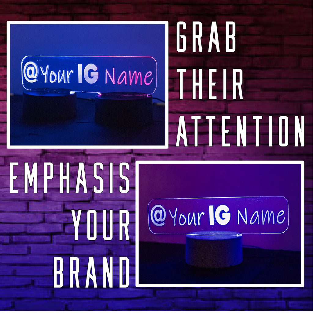 Social Media Handle LED Light Up Acrylic Sign | Instagram | Twitter | Tiktok | Snapchat | Single Base Bottom Lit LED | Branding LED