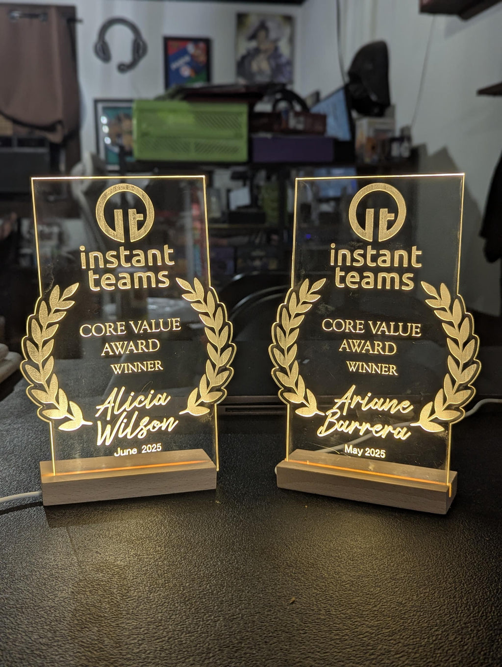 Customized Acrylic Trophy with Wood LED Base and Battery Pack| 7" Custom LED Award | Custom LED Plaque Award | Corporate Award