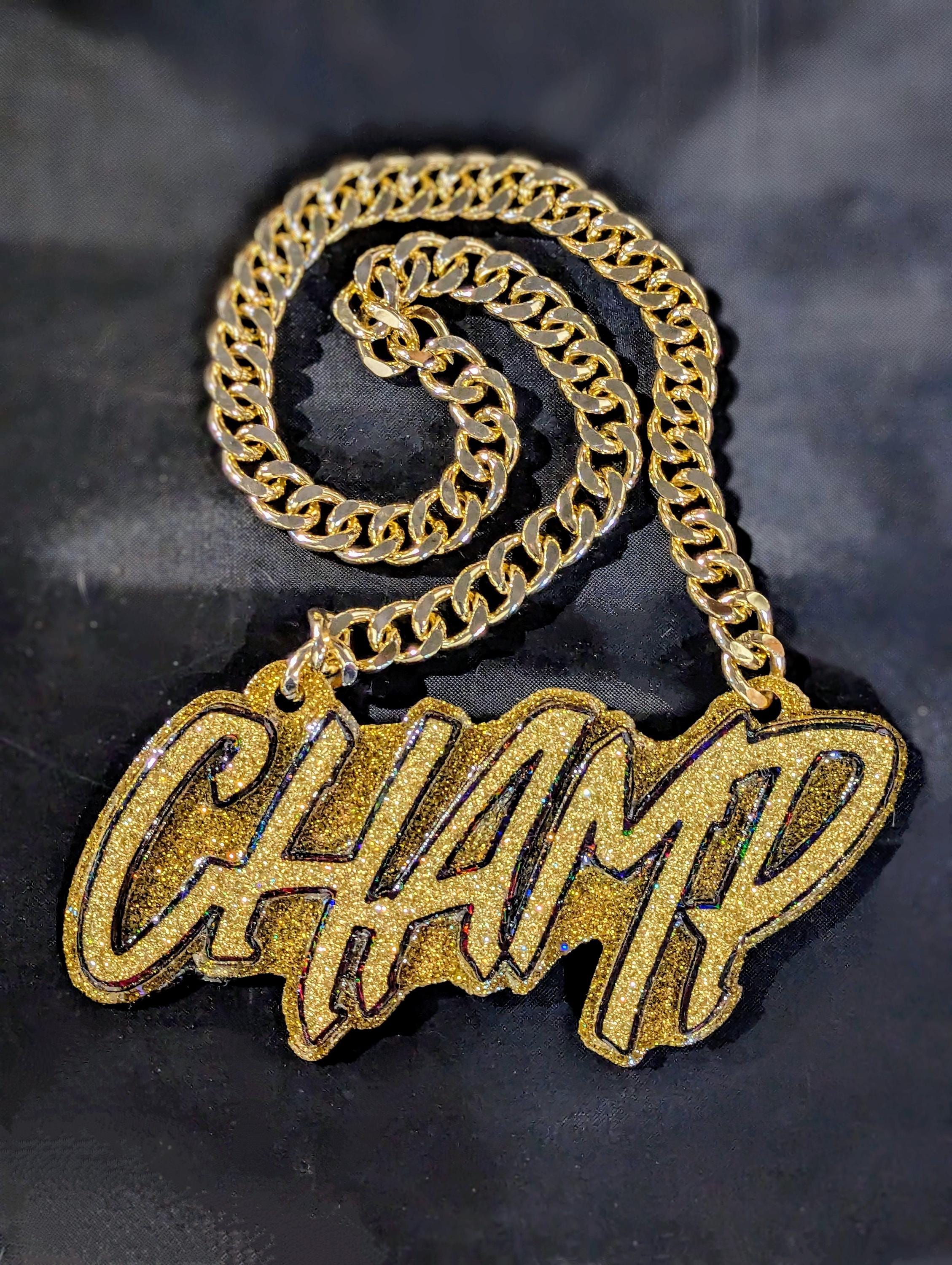 Champ Bling Pendant with Chain | Custom Big Pendant Sports Chain | Champ Turnover Chain