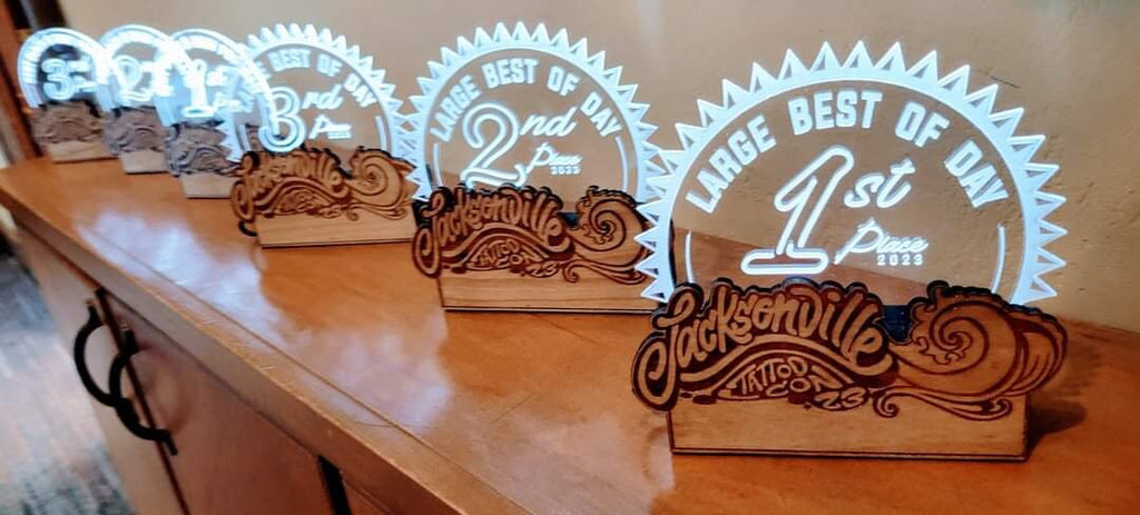 Unique LED Plaque on Wood Base | Customized Acrylic Panel with Handcrafted and Engraved Base