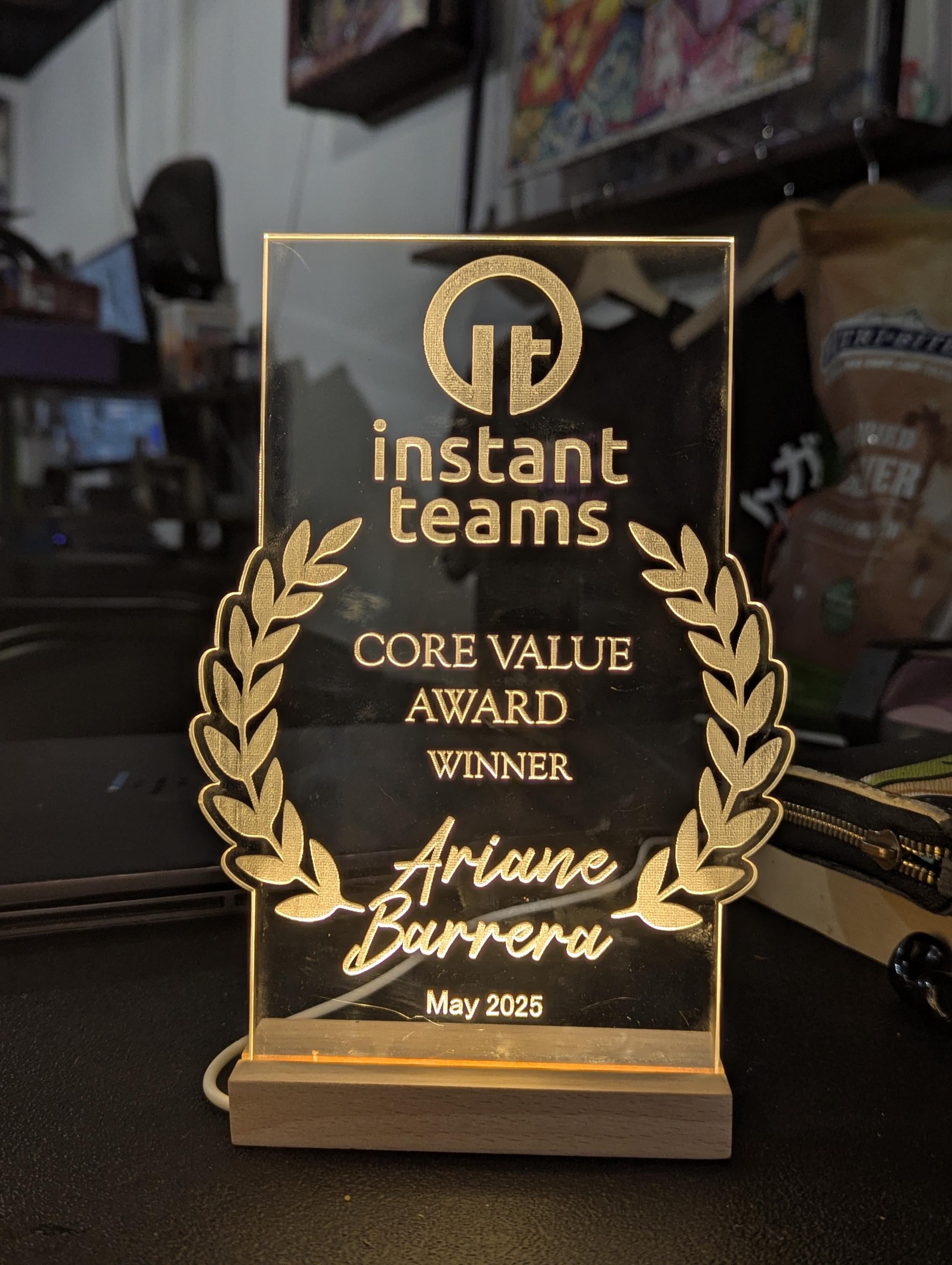 Customized Acrylic Trophy with Wood LED Base and Battery Pack| 7" Custom LED Award | Custom LED Plaque Award | Corporate Award